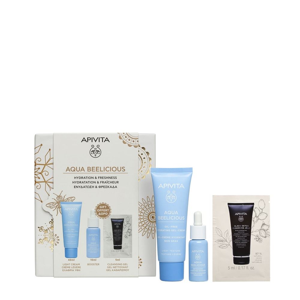 Apivita Promo Xm Aqua Beelicious Oilfree Gel Crema Idratante Texture Leggera + Booster + Gel Detergente Viso Occhi