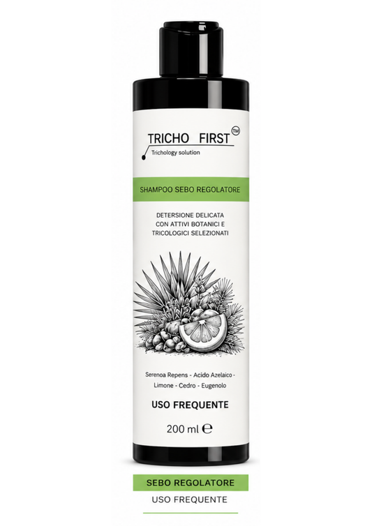 SHAMPOO SEBO REGOLATORE - TRICHO FIRST USO FREQUENTE CAPELLI GRASS SERENOA ACIDO AZELAICO ACIDO SALICILICO CEDRO LIMONE CHIODI GAROOFANO
