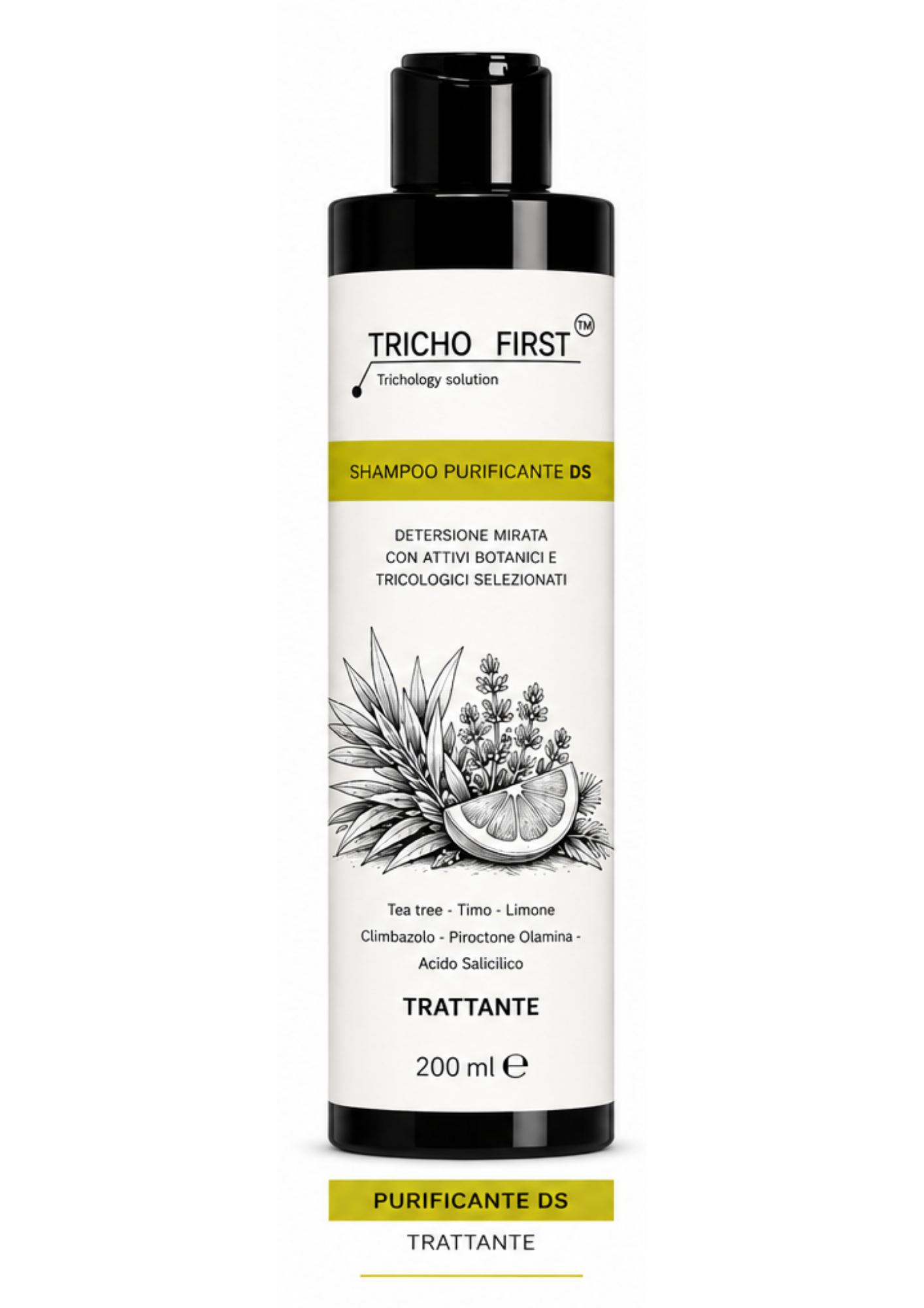 SHAMPOO DS PURIFICANTE TRICHOFIRST - TRATTANTE - FORFORA SECCA E GRASSA  - CLIMBAZOLO PIROCTONE OLAMINA TEA TREE ACIDO SALICILICO LIMONE