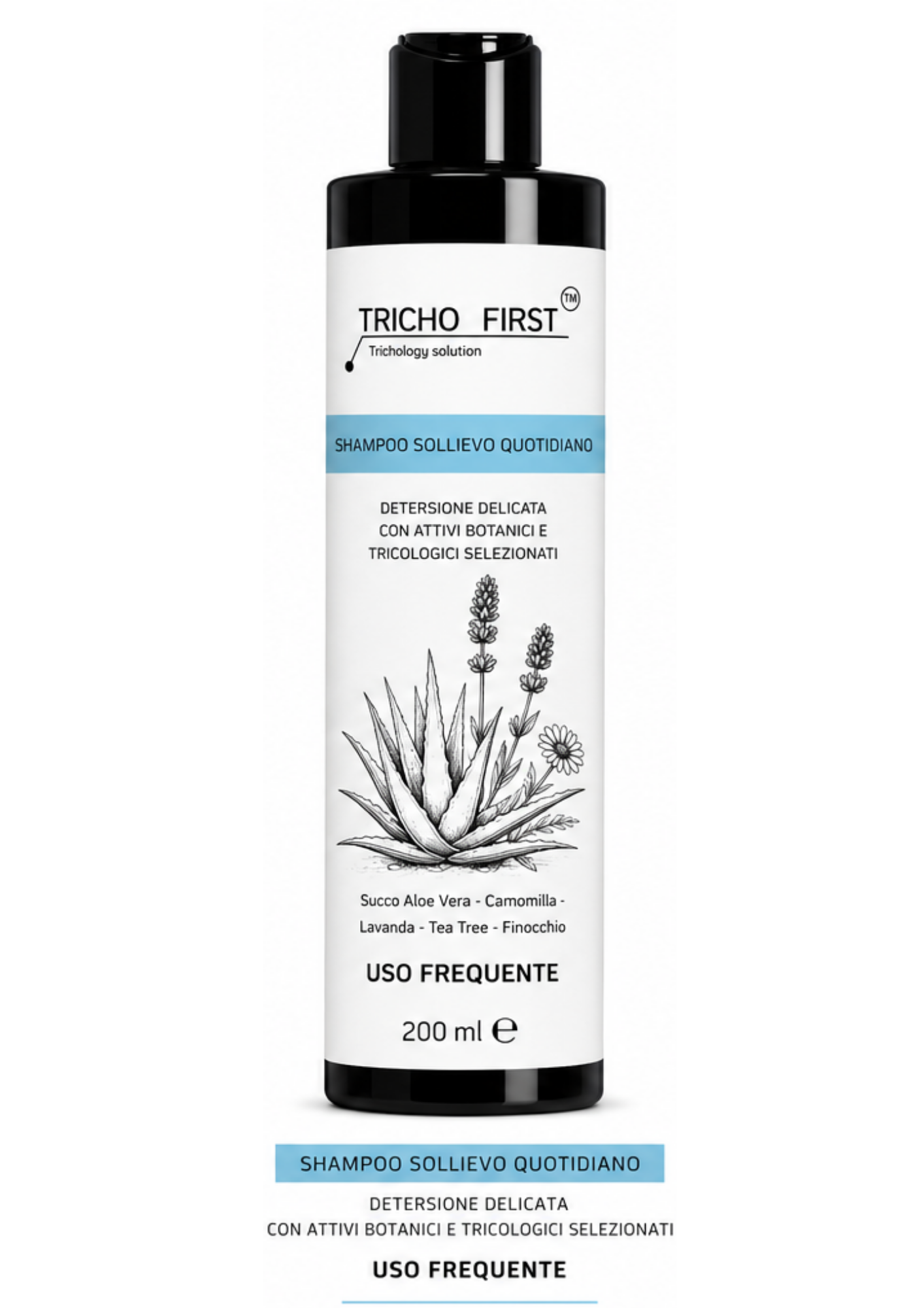 SHAMPOO SOLLIEVO QUOTIDIANO - TRICHOFIRST USO FREQUENTE LENITIVO ALOE CAMOMILLA LAVANDA TEA TREE