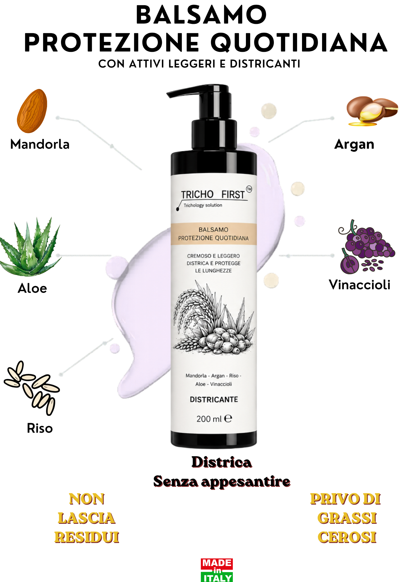 BALSAMO PROTEZIONE QUOTIDIANA  TRICHOFIRST- LEGGERO NON APPESANTISCE - IDEALE PER CHI USA LOZIONI SUL CUOIO CAPELLUTO -  USO FREQUENTE - FORMULA INNOVATIVA SENZA GRASSI CEROSI