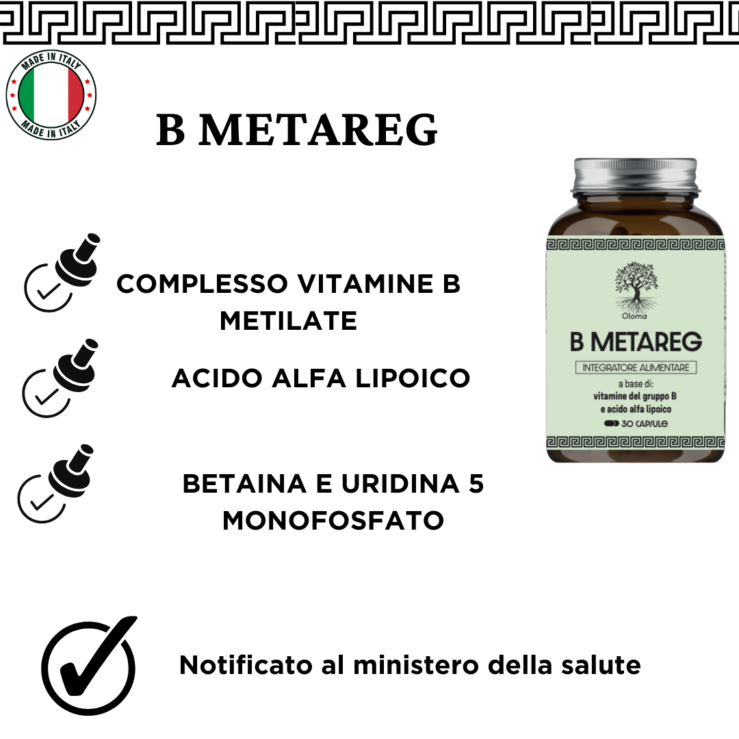 B METAREG - COMPLESSO VITAMINE B ACIDO ALFA LIPOICO, URIDINA 5 MONOFOSFATO, BETAINA, ACIDO FOLICO - 30 CAPSULE