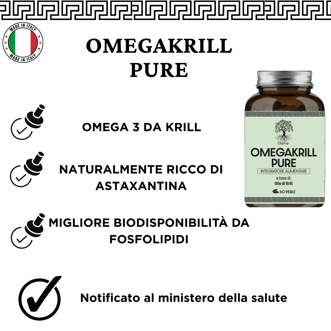OMEGAKRILL PURE - OMEGA 3 DA KRILL - FORMA FOSFOLIPIDICA A MAGGIOR BIODISPONIBILITà - 60 PERLE