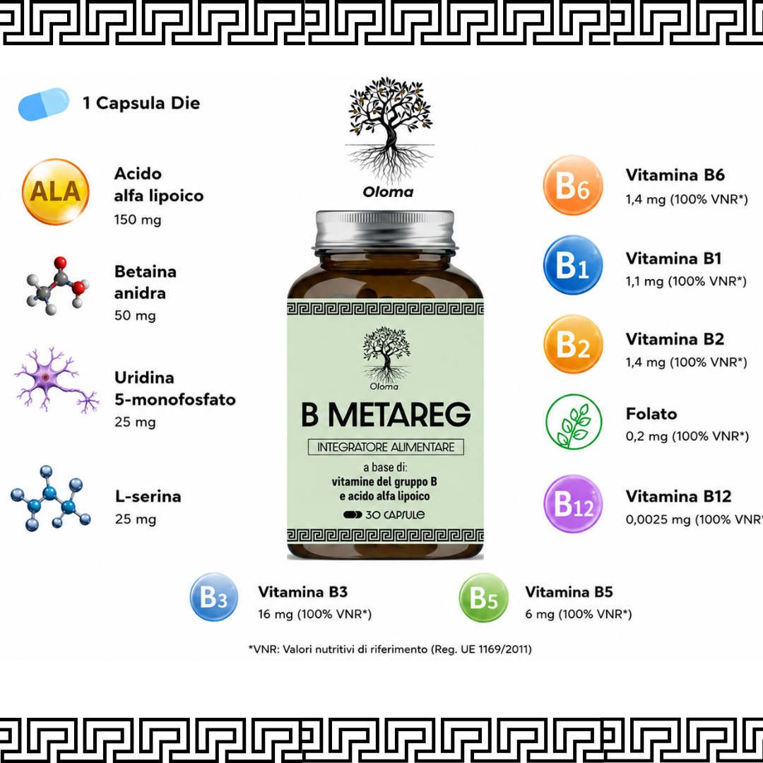 B METAREG - COMPLESSO VITAMINE B ACIDO ALFA LIPOICO, URIDINA 5 MONOFOSFATO, BETAINA, ACIDO FOLICO - 30 CAPSULE
