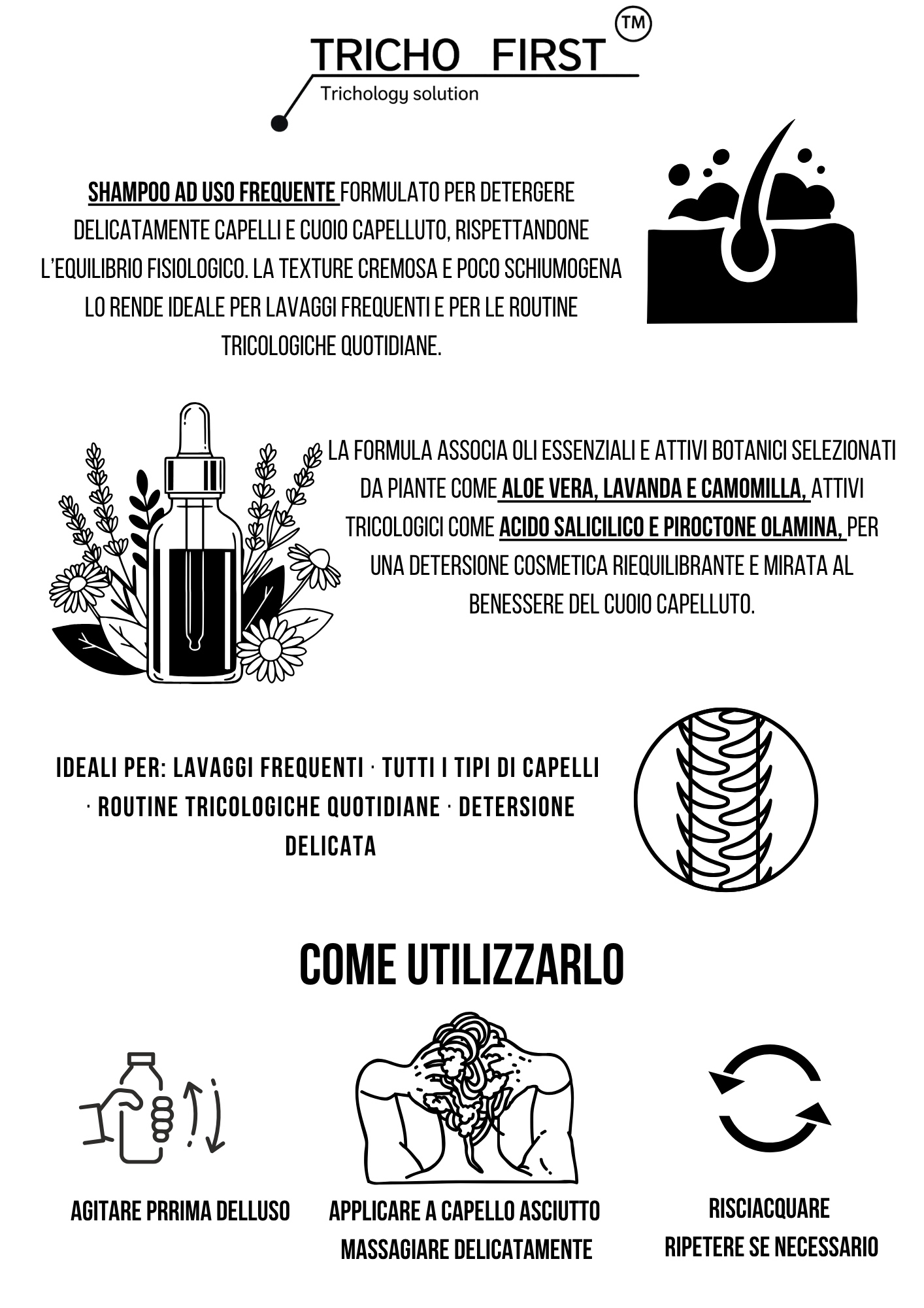 SHAMPOO SOLLIEVO QUOTIDIANO - TRICHOFIRST USO FREQUENTE LENITIVO ALOE CAMOMILLA LAVANDA TEA TREE